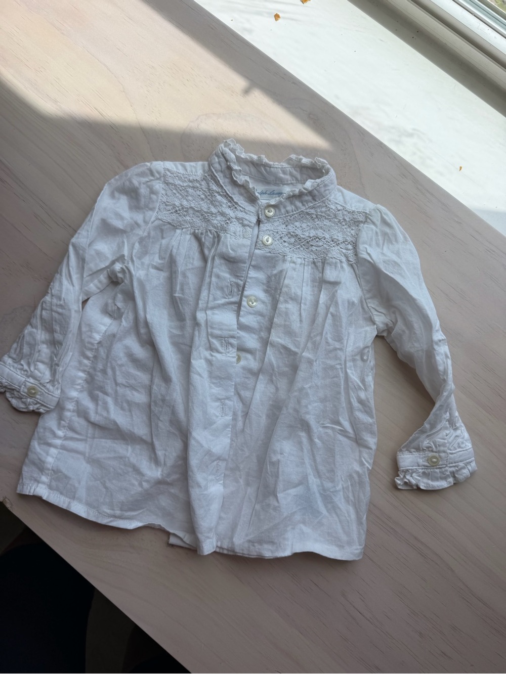 Ralph Lauren White Ruffled Button-Front Top